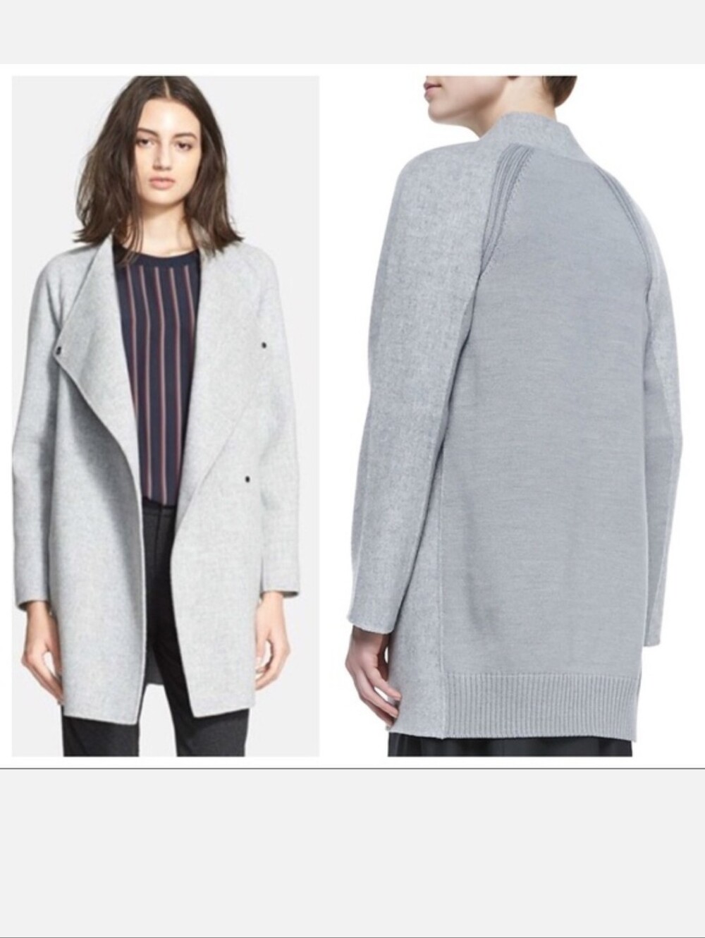 Vince grey sweater-back drape neck wool coat Medium Designer